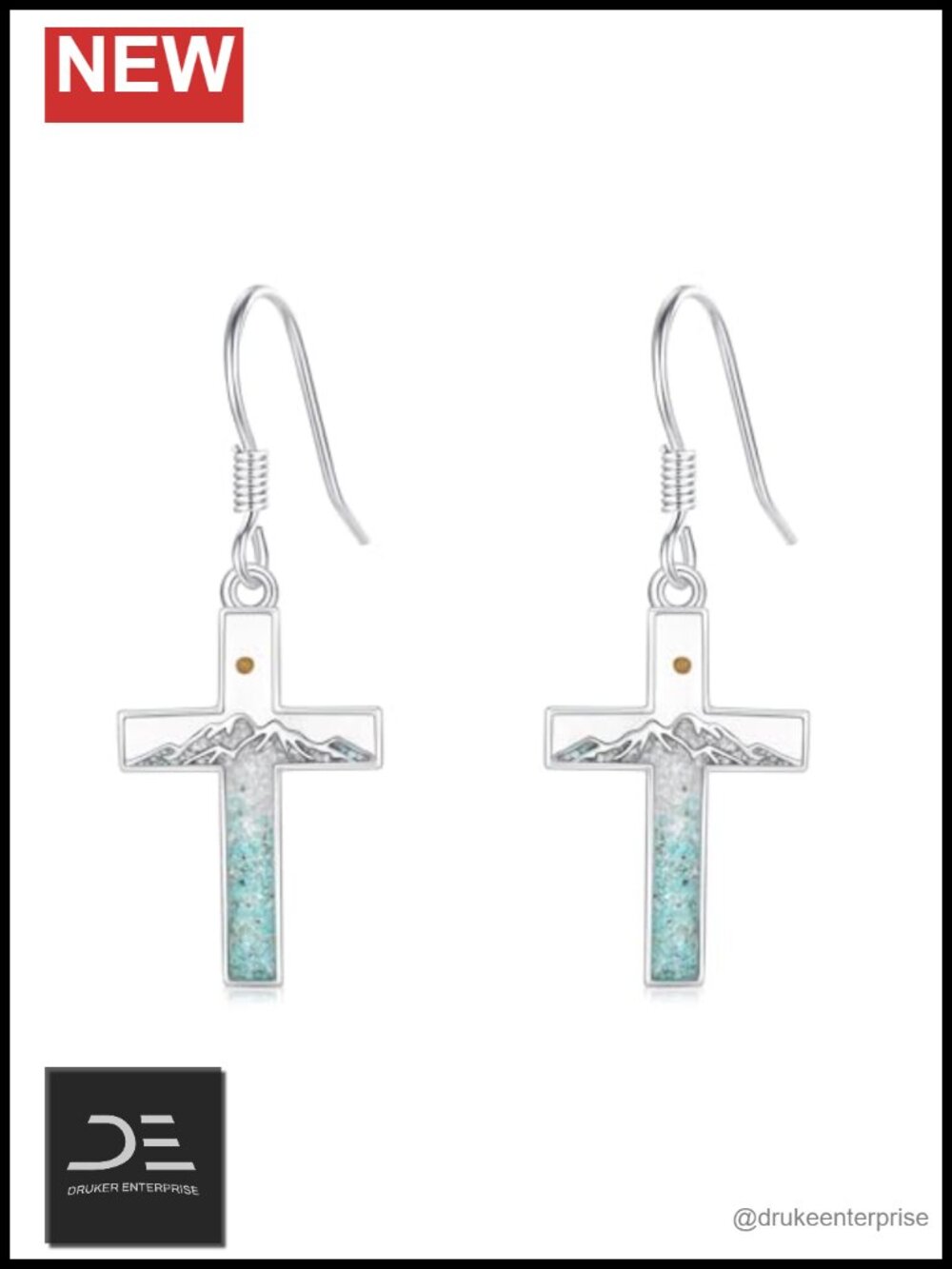 925 Sterling Silver Creed Turquoise Dangle Earrings Christian Gift